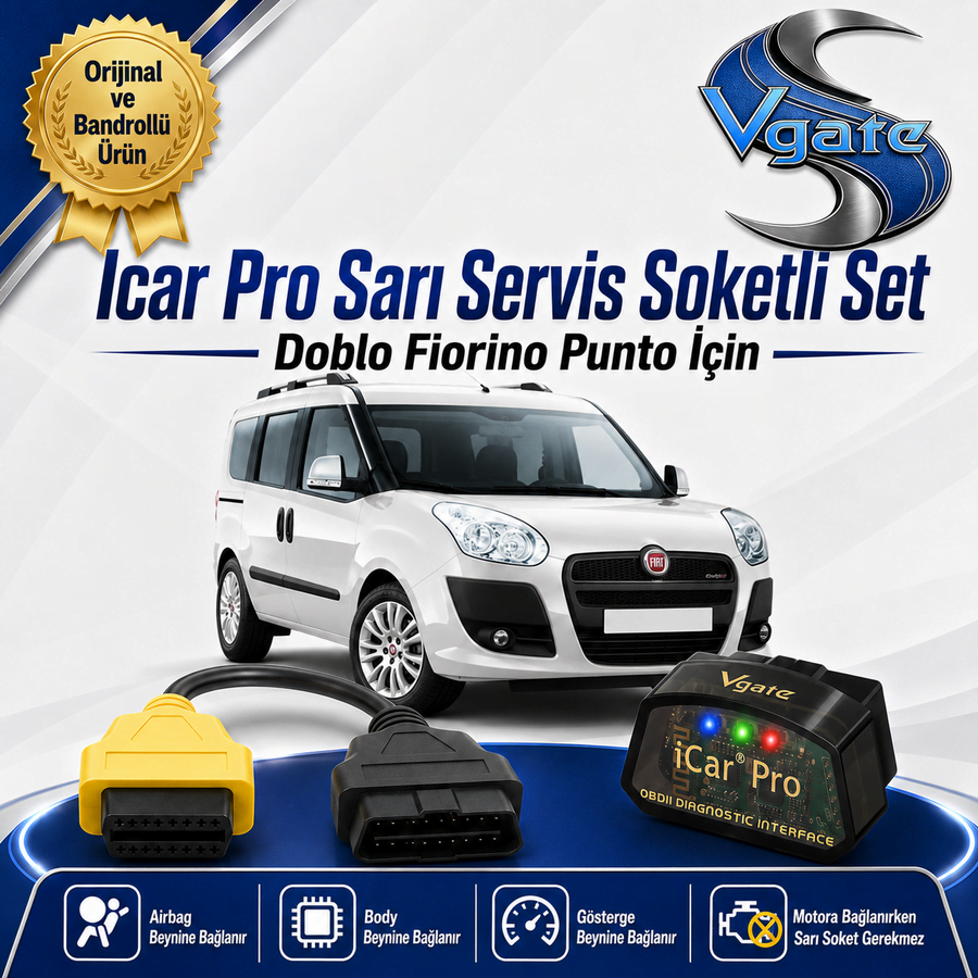 Fiat Doblo Fiorino ve Punto Modeller İçin İcar Pro Ariza Tespiİt Cihazi + Sarı Servis Soketi