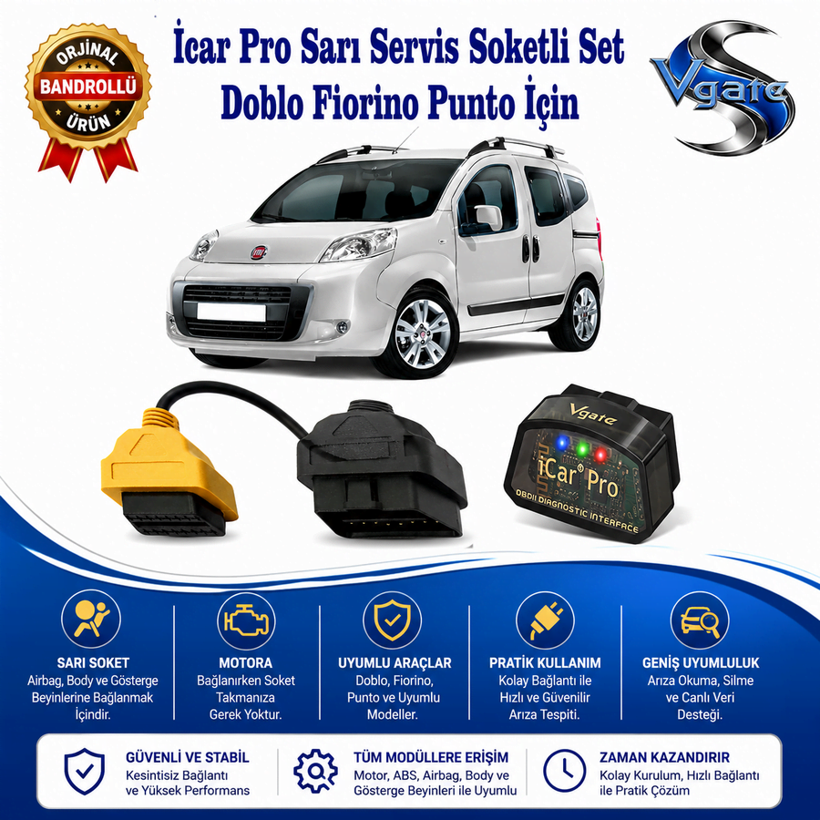 Fiat Doblo Fiorino ve Punto Modeller İçin İcar Pro Ariza Tespiİt Cihazi + Sarı Servis Soketi