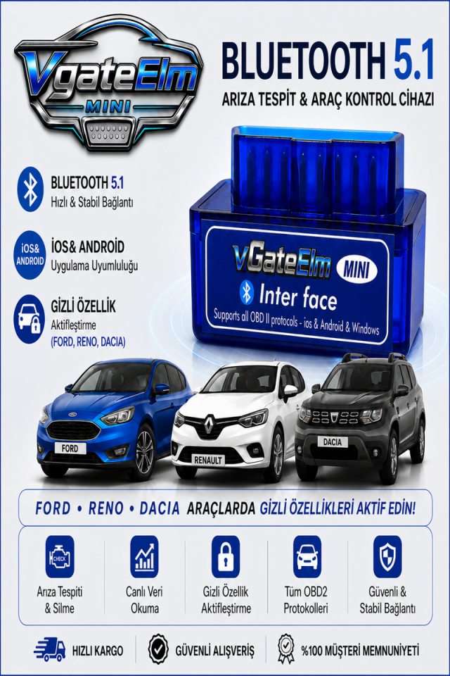 Vgate İcar VgateElm Mini Bluetooth 5.1 Yeni Nesil Arıza Tespit Cihazı