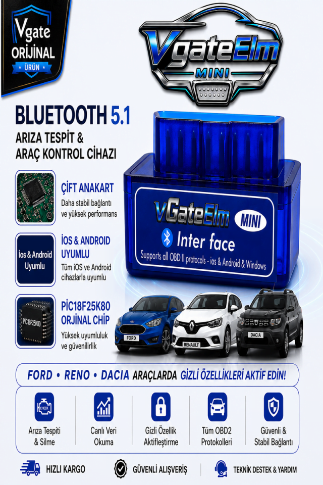 Vgate İcar VgateElm Mini Bluetooth 5.1 Yeni Nesil Arıza Tespit Cihazı