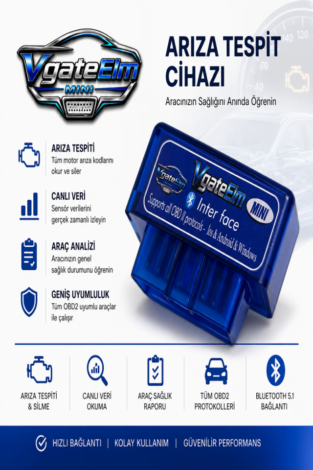 Vgate İcar VgateElm Mini Bluetooth 5.1 Yeni Nesil Arıza Tespit Cihazı