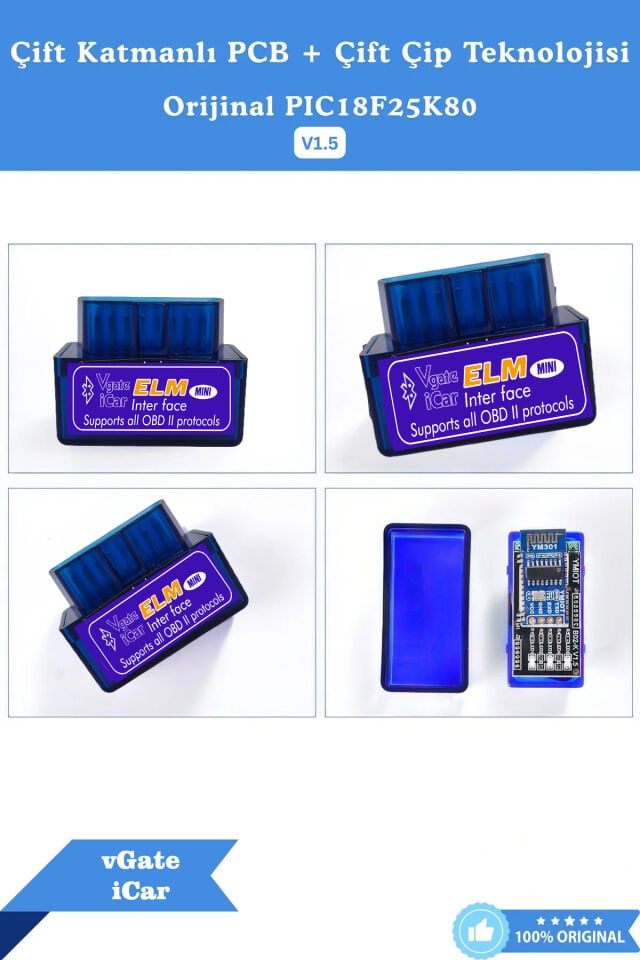 Vgate İcar Elm Obd2 Çift Anakartlı Bluetooth PIC18F25K80 Destekli DDT4ALL-TORQUE Pro-Dtcfix İOS Android Uyumlu