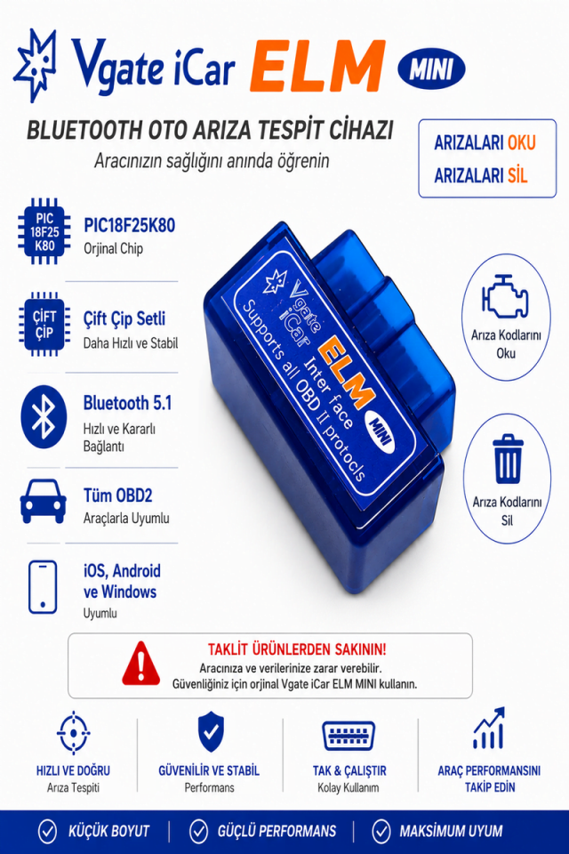 Vgate İcar Elm Obd2 Çift Anakartlı Bluetooth PIC18F25K80 Destekli DDT4ALL-TORQUE Pro-Dtcfix İOS Android Uyumlu
