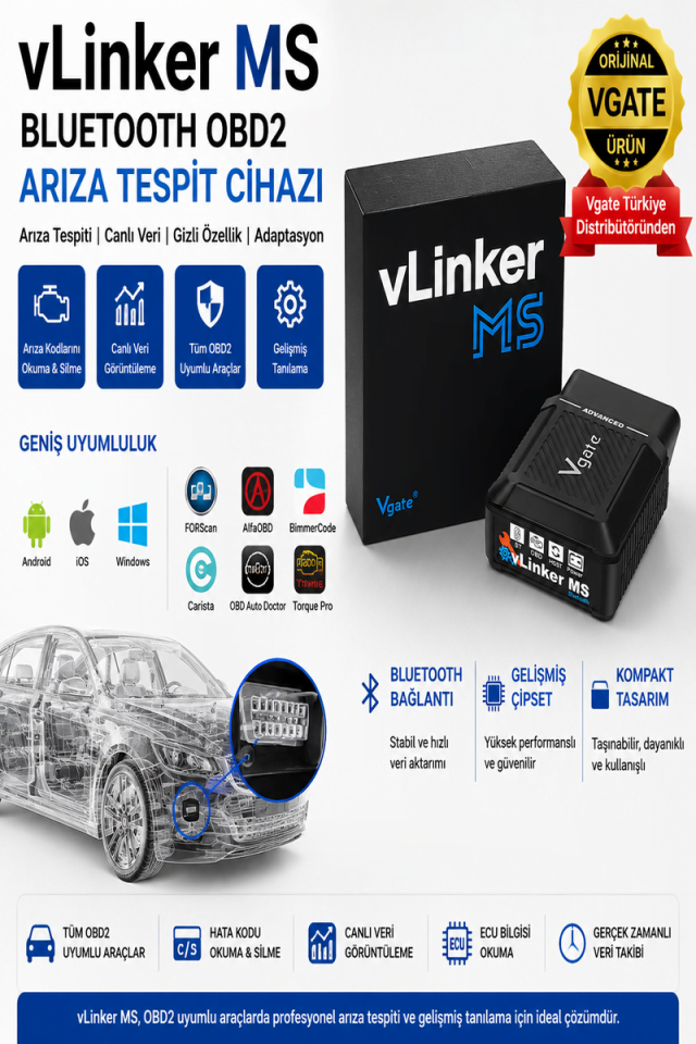 vLinker MS Gizli Özellik Açma ve Programlama ve Arıza Teşhis Cihazı  Multiecuscan, Forscan Bimmercode