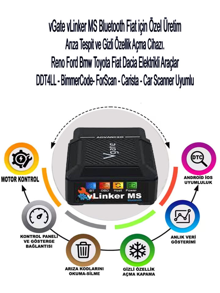 vLinker MS Gizli Özellik Açma ve Programlama ve Arıza Teşhis Cihazı  Multiecuscan, Forscan Bimmercode