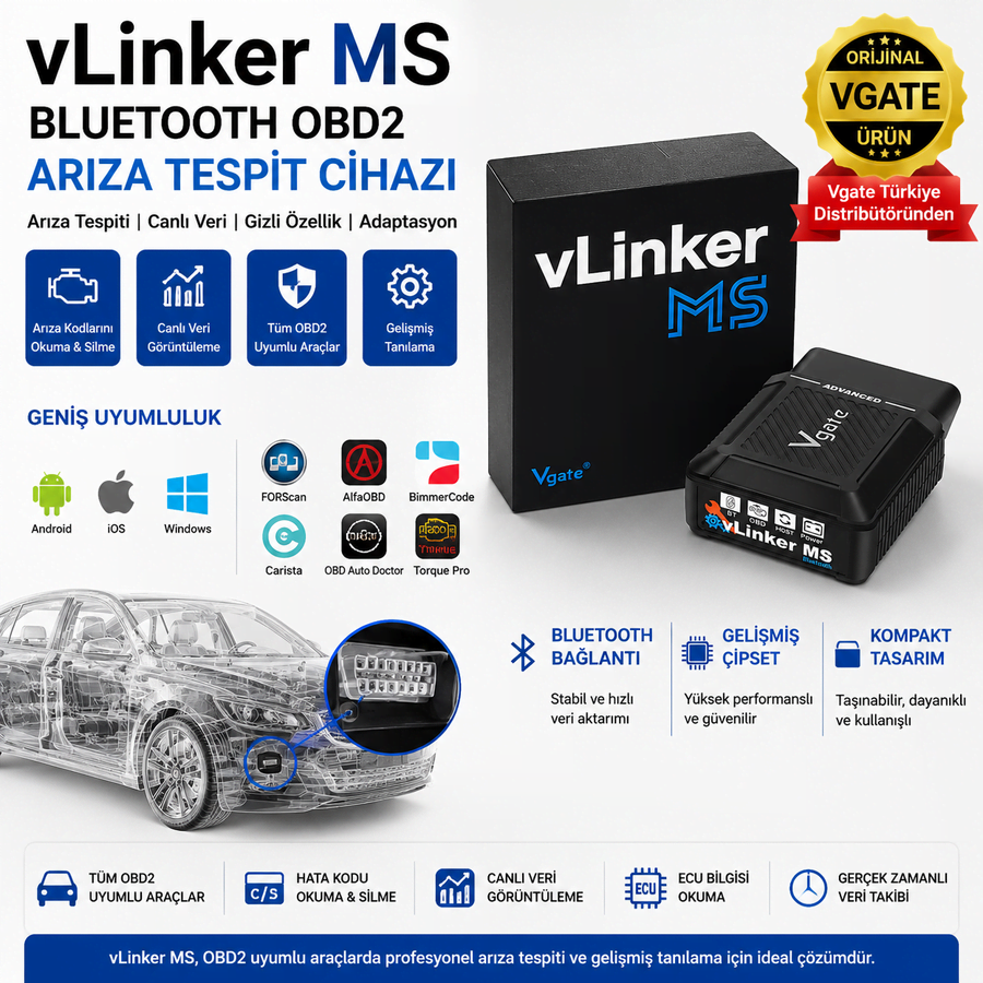 vLinker MS Gizli Özellik Açma ve Programlama ve Arıza Teşhis Cihazı  Multiecuscan, Forscan Bimmercode