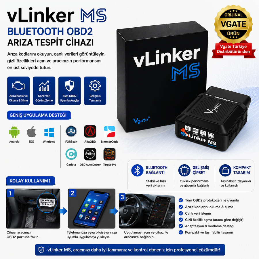 vLinker MS Gizli Özellik Açma ve Programlama ve Arıza Teşhis Cihazı  Multiecuscan, Forscan Bimmercode