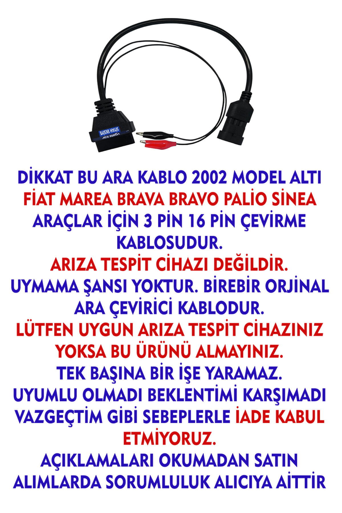 3 pin Çevirici Kablo İnce Uç - Fiat Marea Brava Bravo Palio Siena Doğan ie Uyumlu