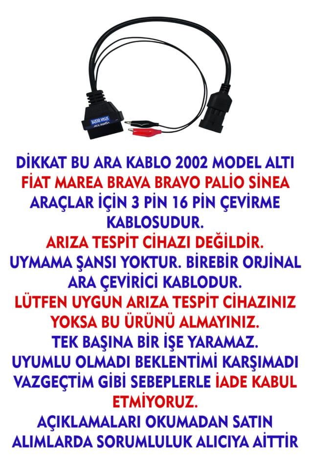 3 pin Çevirici Kablo İnce Uç - Fiat Marea Brava Bravo Palio Siena Doğan ie Uyumlu