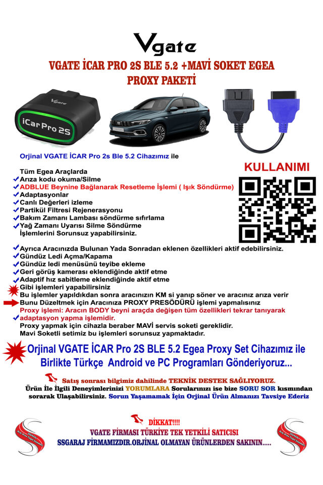 iCar Pro 2s ve Mavi Soket - Egea Gizli Özellik Aktif Etme ve Arıza Tespit Proxy Seti