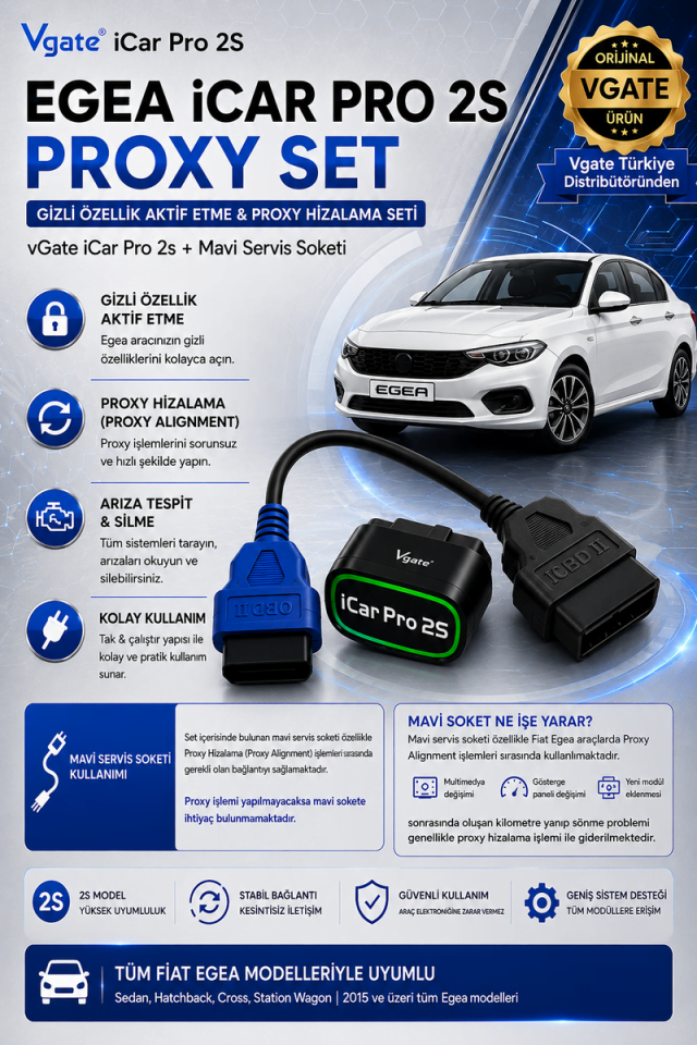 iCar Pro 2s ve Mavi Soket - Egea Gizli Özellik Aktif Etme ve Arıza Tespit Proxy Seti