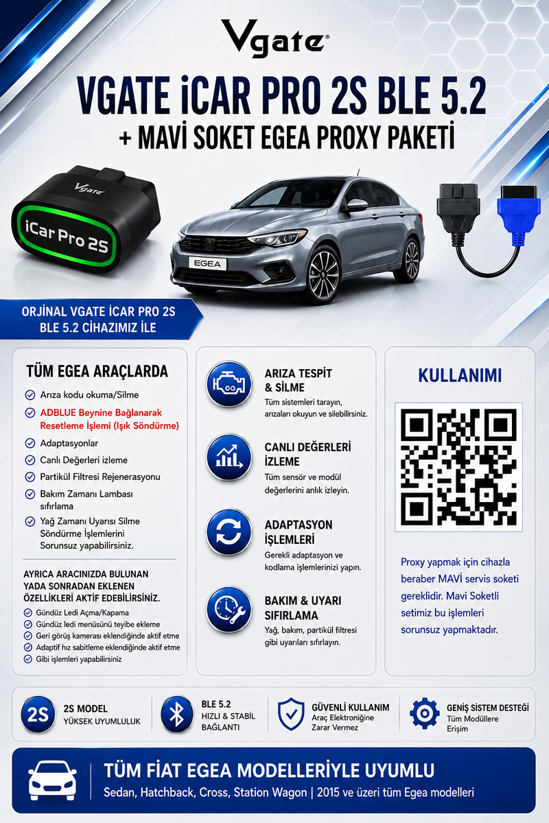 iCar Pro 2s ve Mavi Soket - Egea Gizli Özellik Aktif Etme ve Arıza Tespit Proxy Seti