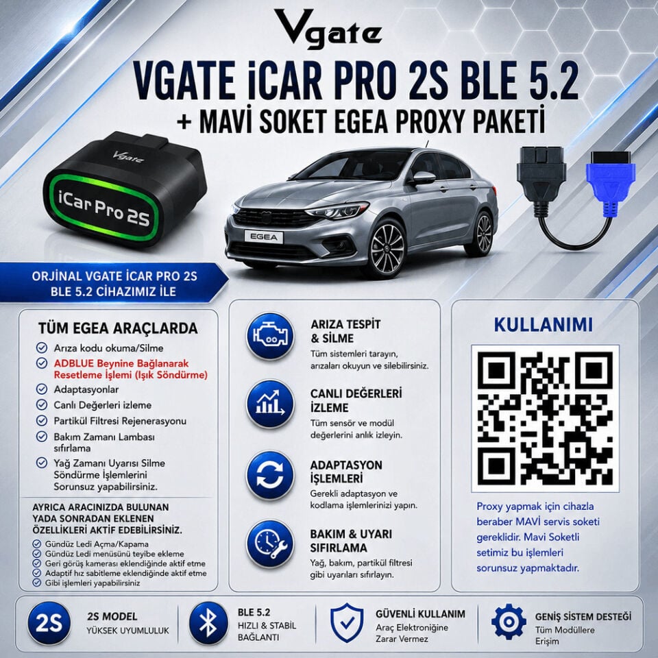iCar Pro 2s ve Mavi Soket Egea Gizli Özellik Aktif Etme Seti