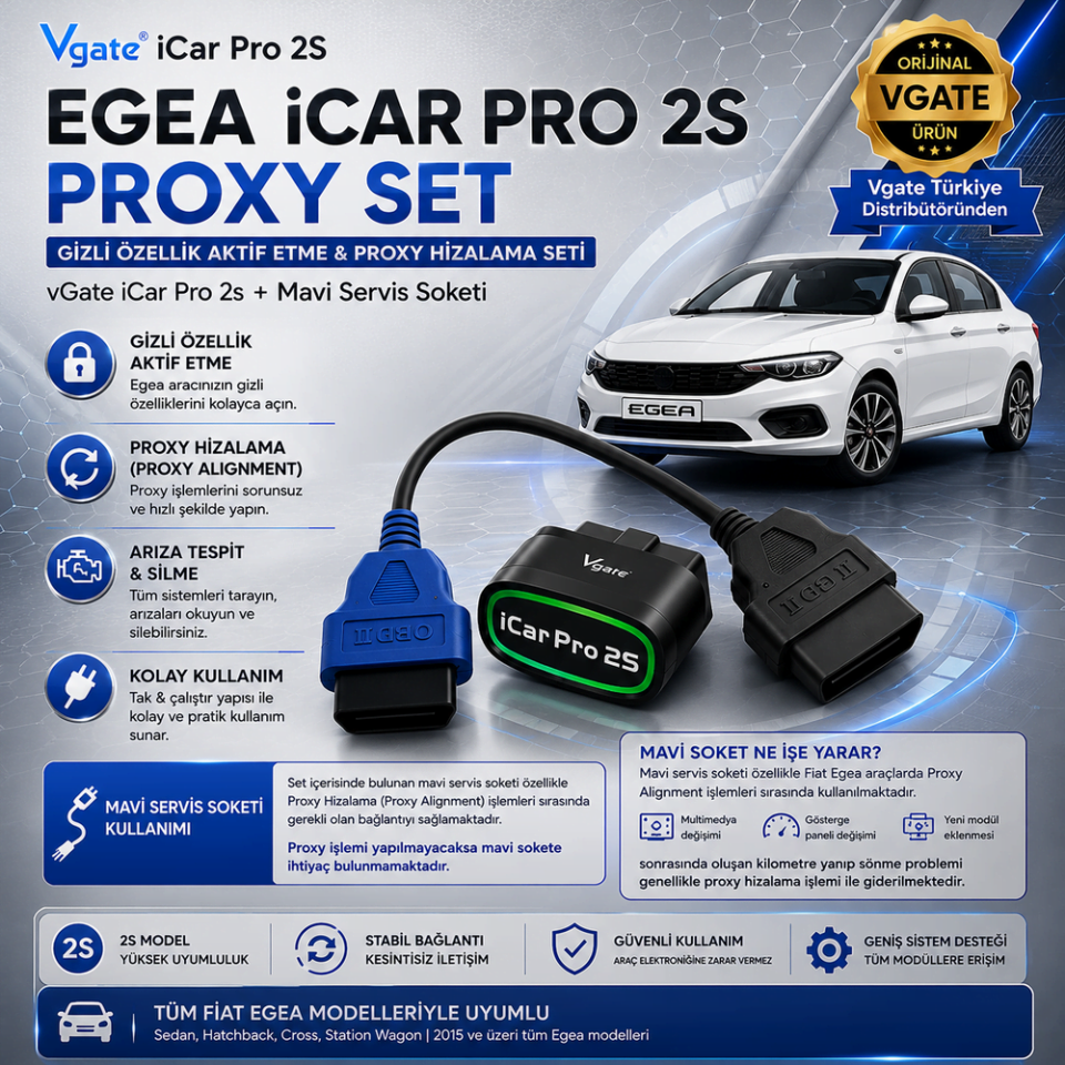 iCar Pro 2s ve Mavi Soket - Egea Gizli Özellik Aktif Etme ve Arıza Tespit Proxy Seti