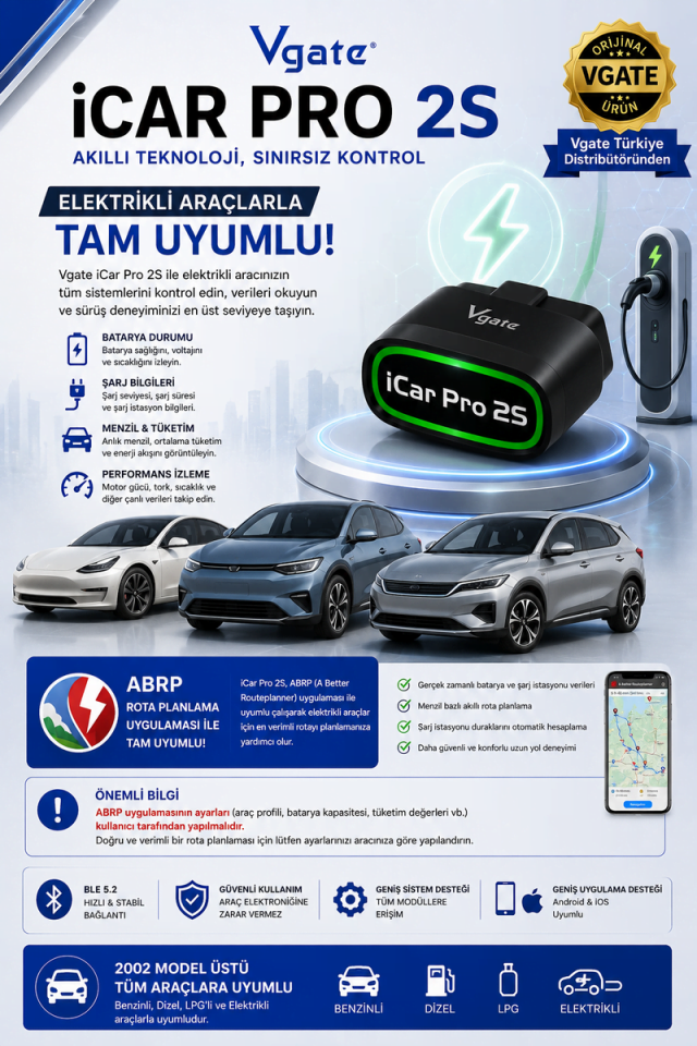 iCar PRO 2S Bluetooth 5.2 Arıza Tespit ve Gizli Özellik Açma Cihazı
