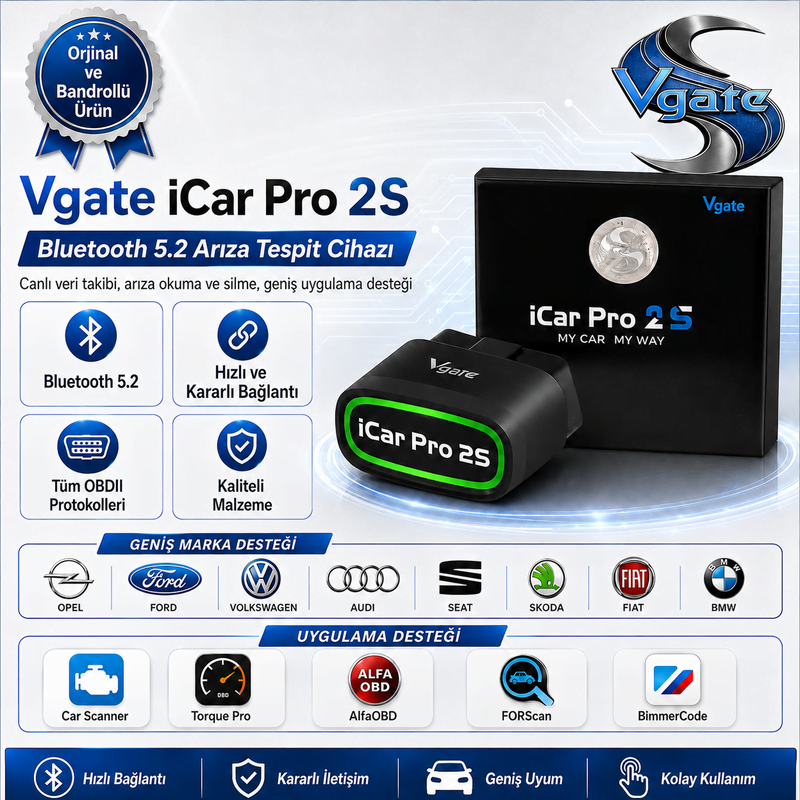 iCar PRO 2S Bluetooth 5.2 Arıza Tespit ve Gizli Özellik Açma Cihazı