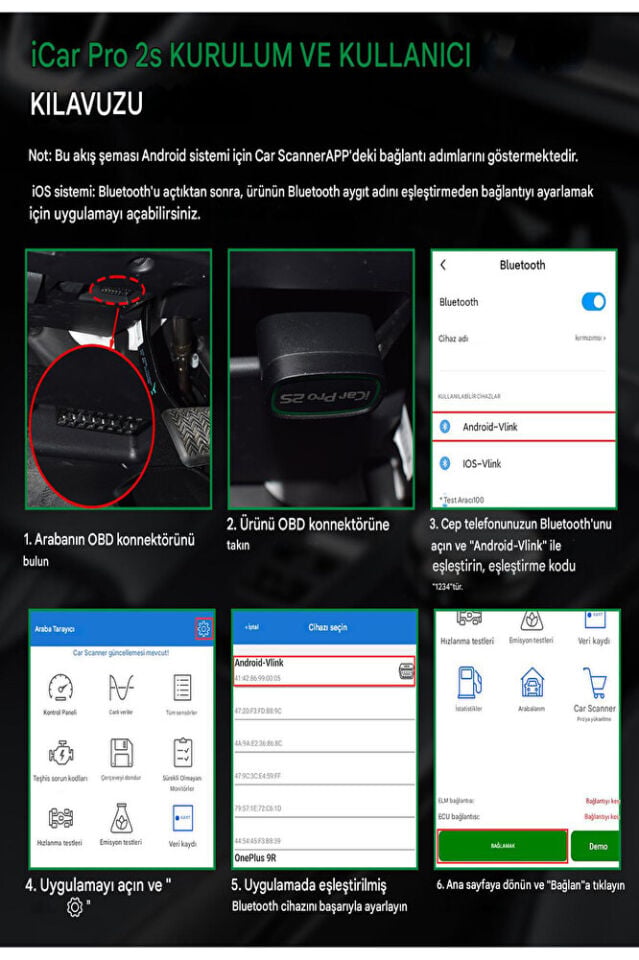 iCar Pro 2S Bluetooth v5.2 Arıza Tespit ve Gizli Özellik Açma Cihazı