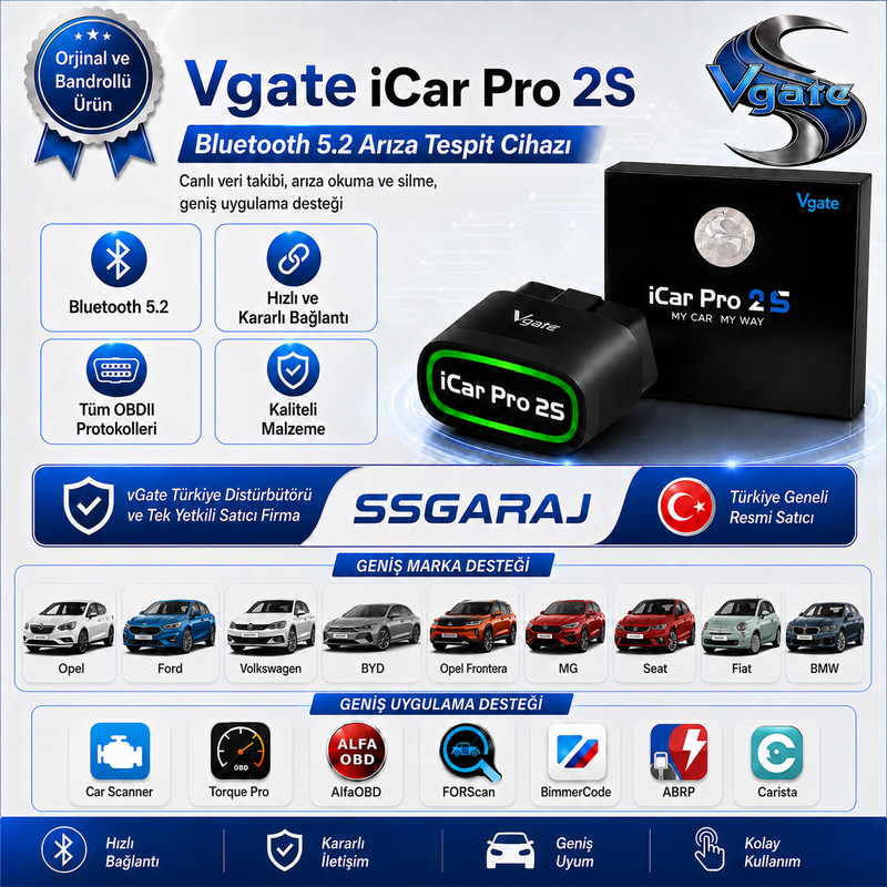 iCar Pro 2S Bluetooth v5.2 Arıza Tespit ve Gizli Özellik Açma Cihazı