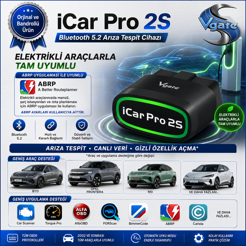 iCar Pro 2S Bluetooth v5.2 Arıza Tespit ve Gizli Özellik Açma Cihazı
