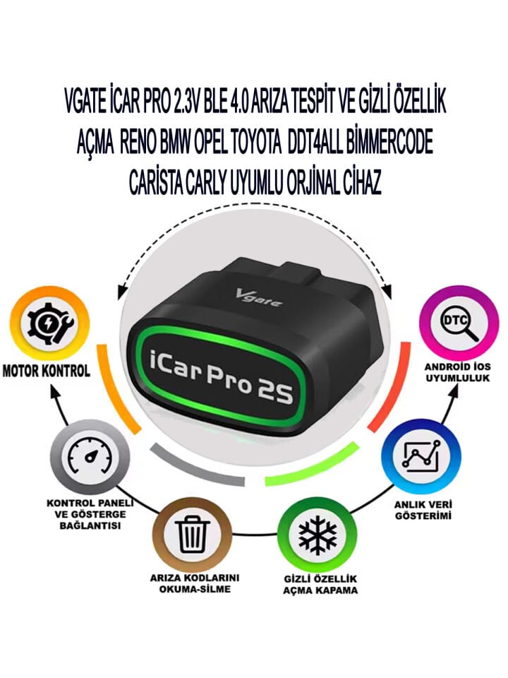 iCar PRO 2S Bluetooth 5.2 Arıza Tespit ve Gizli Özellik Açma Cihazı