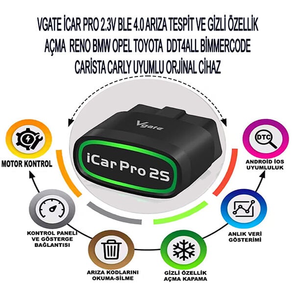 iCar PRO 2S Bluetooth 5.2 Arıza Tespit ve Gizli Özellik Açma Cihazı
