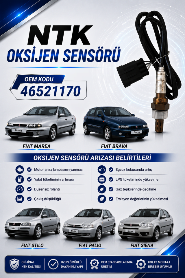 Fiat Marea Brava Siena Palio 1.6 Uyumlu NTK Oksijen Sensörü