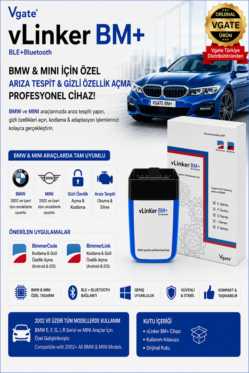 vGate vLinker BM+ BMW MINI İçin Özel Arıza Tespit ve Gizli Özellik Açma Cihazı