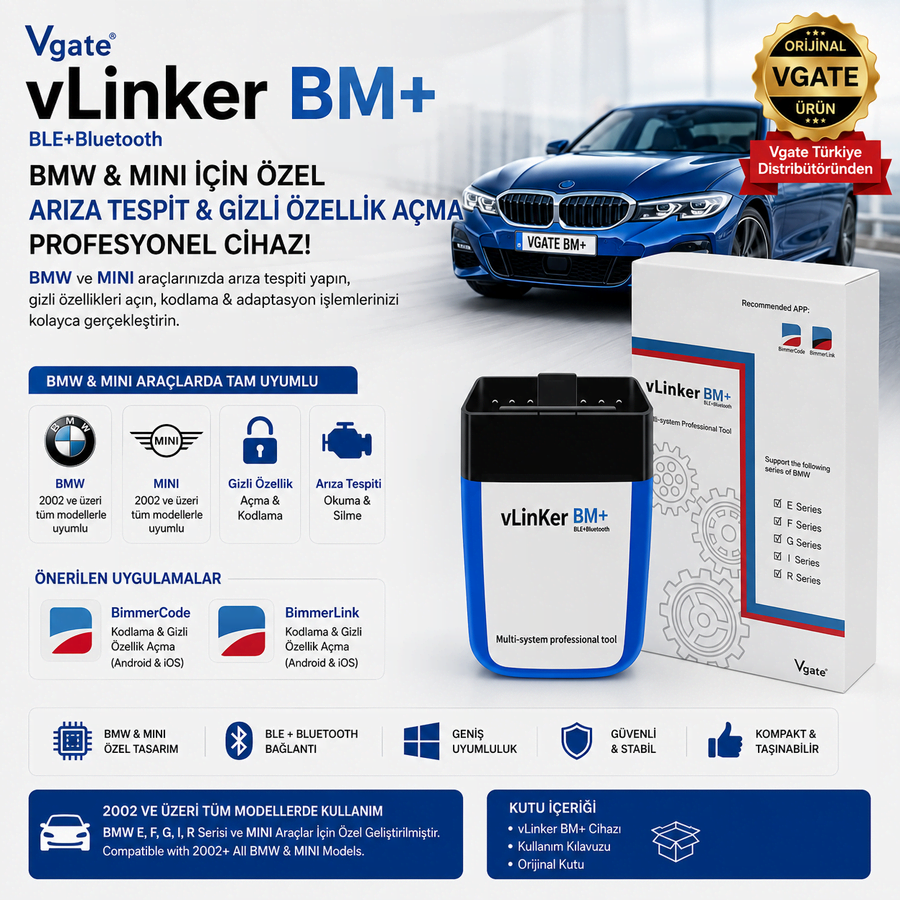 vGate vLinker BM+ BMW MINI İçin Özel Arıza Tespit ve Gizli Özellik Açma Cihazı
