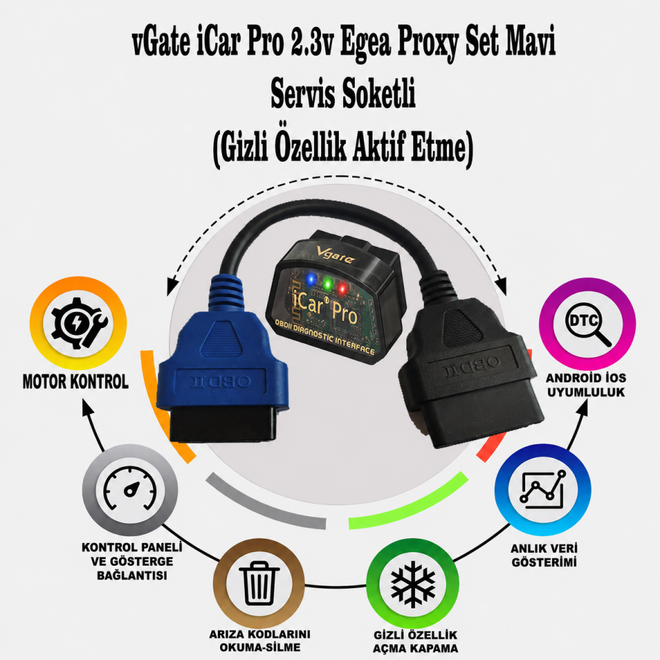 vGate iCar Pro & Mavi Soket Fiat Egea Uyumlu Gizli Özellik Aktif Etme Ve Ariza Tespit Seti