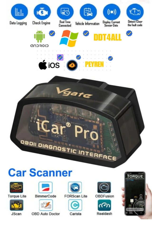 vGate iCar Pro Bluetooth 4.0 ble Arıza Tespit Ve Gizli Özellik Açma Cihazı