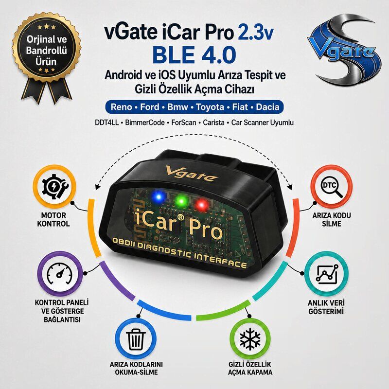 vGate iCar Pro Bluetooth 4.0 ble Arıza Tespit Ve Gizli Özellik Açma Cihazı