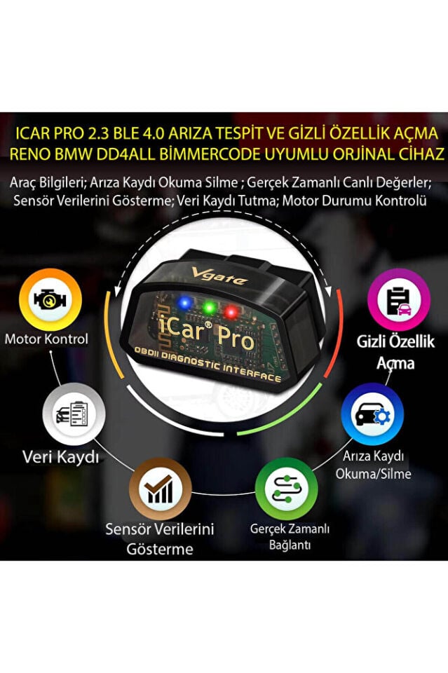vGate iCar Pro Bluetooth 4.0 ble Arıza Tespit Ve Gizli Özellik Açma Cihazı