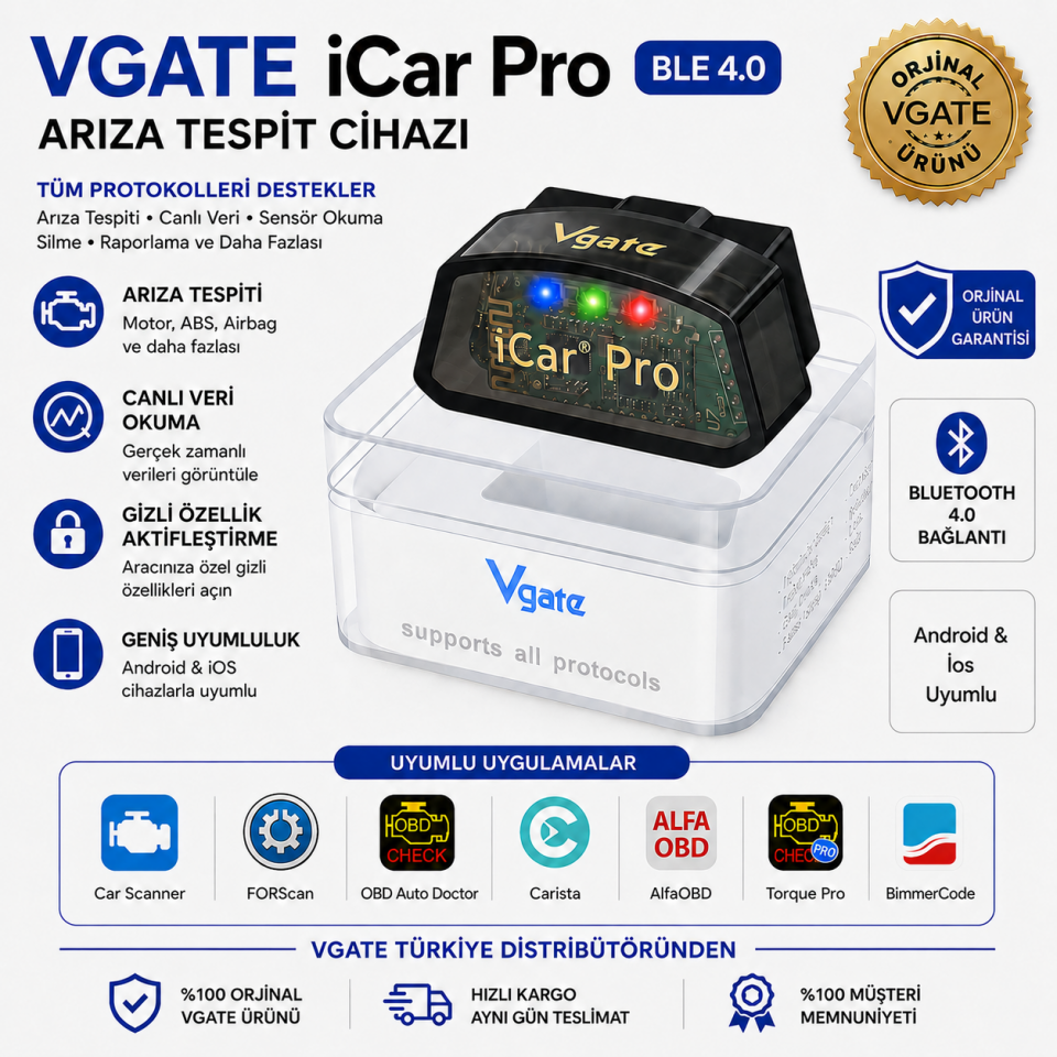 vGate iCar Pro Bluetooth 4.0 ble Arıza Tespit Ve Gizli Özellik Açma Cihazı