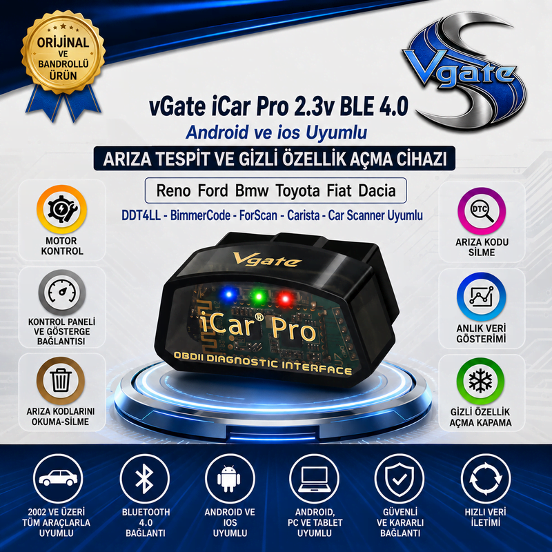 vGate iCar Pro Bluetooth 4.0 ble Arıza Tespit Ve Gizli Özellik Açma Cihazı