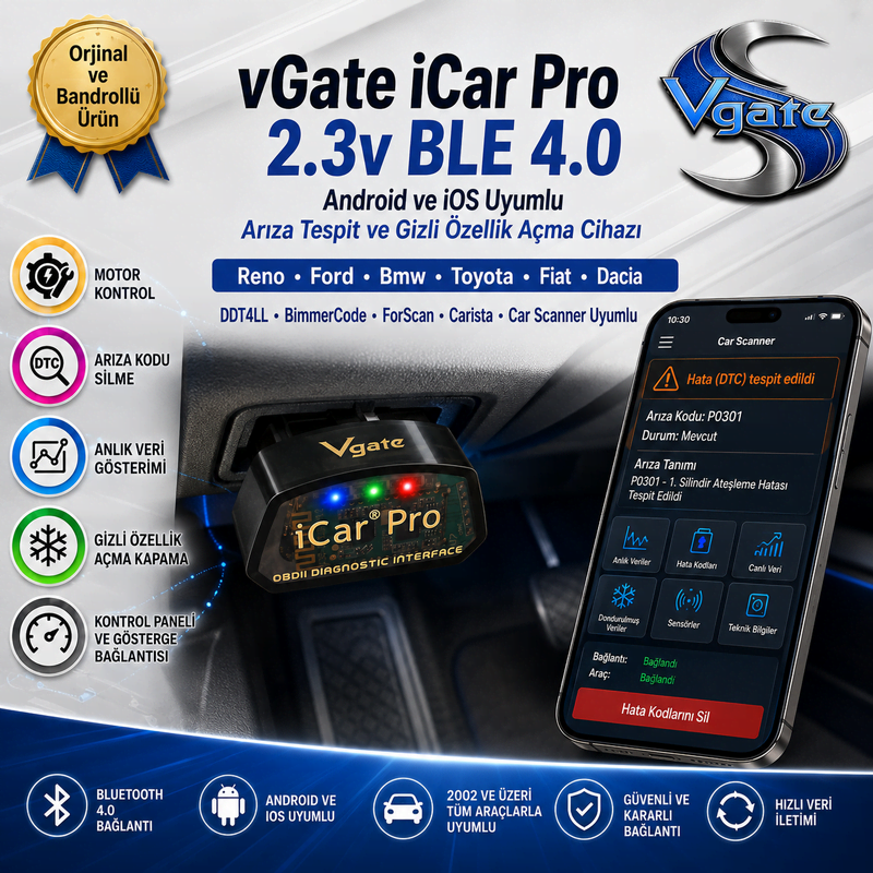 vGate iCar Pro Bluetooth 4.0 ble Arıza Tespit Ve Gizli Özellik Açma Cihazı