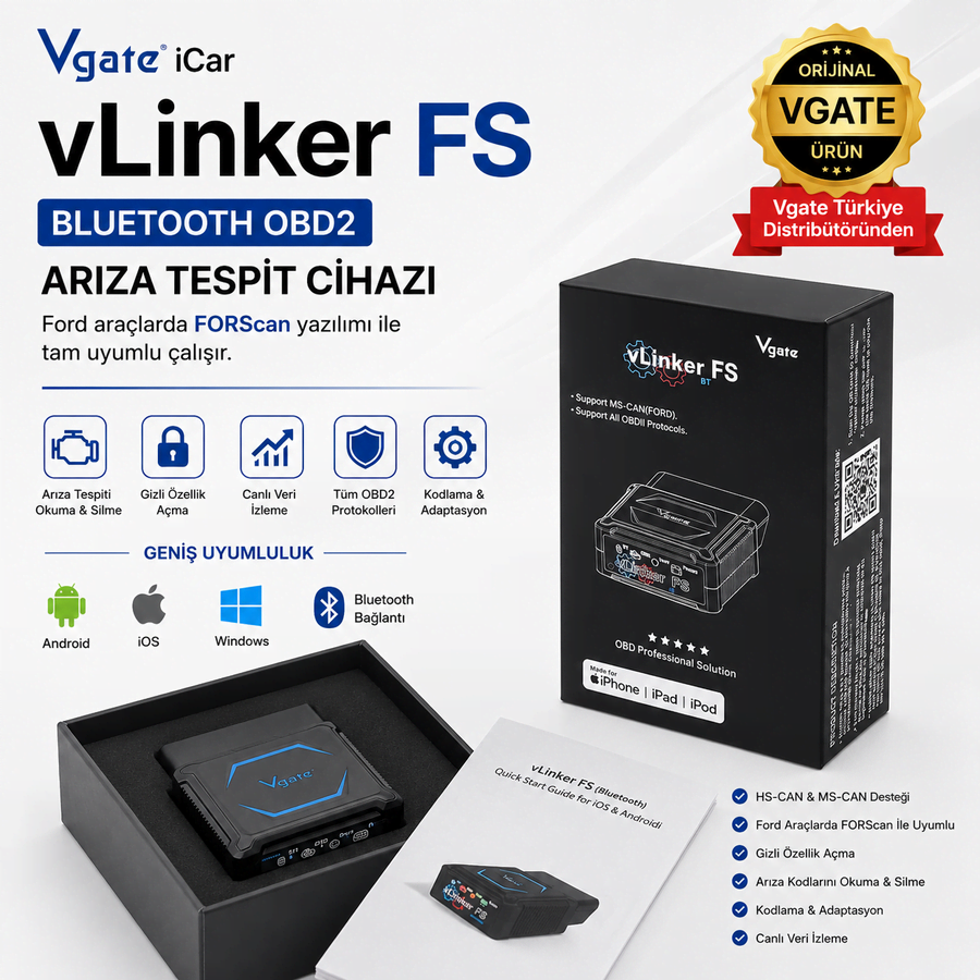 vLinker FS Bluetooth Ford FORScan Gizli Özellik Açma Ve Arıza Tespit Cihazı HS/MS-CAN