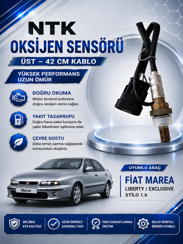 NTK Fiat Marea Liberty Exculisive - Stilo 1.6 Uyumlu Oksijen Sensörü Üst 42 cm Kablo