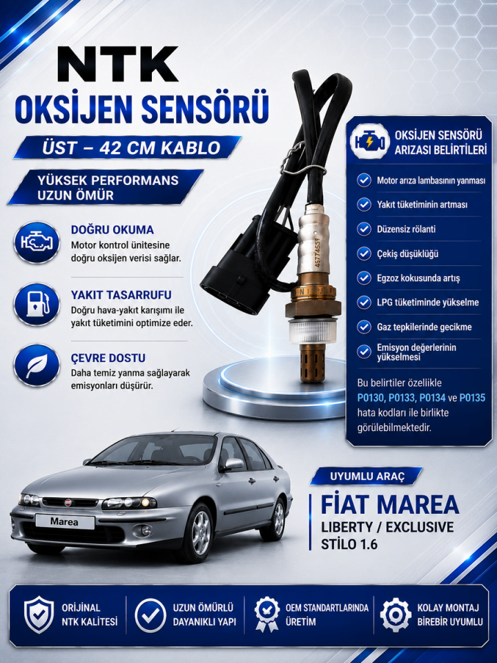 NTK Fiat Marea Liberty Exculisive - Stilo 1.6 Uyumlu Oksijen Sensörü Üst 42 cm Kablo
