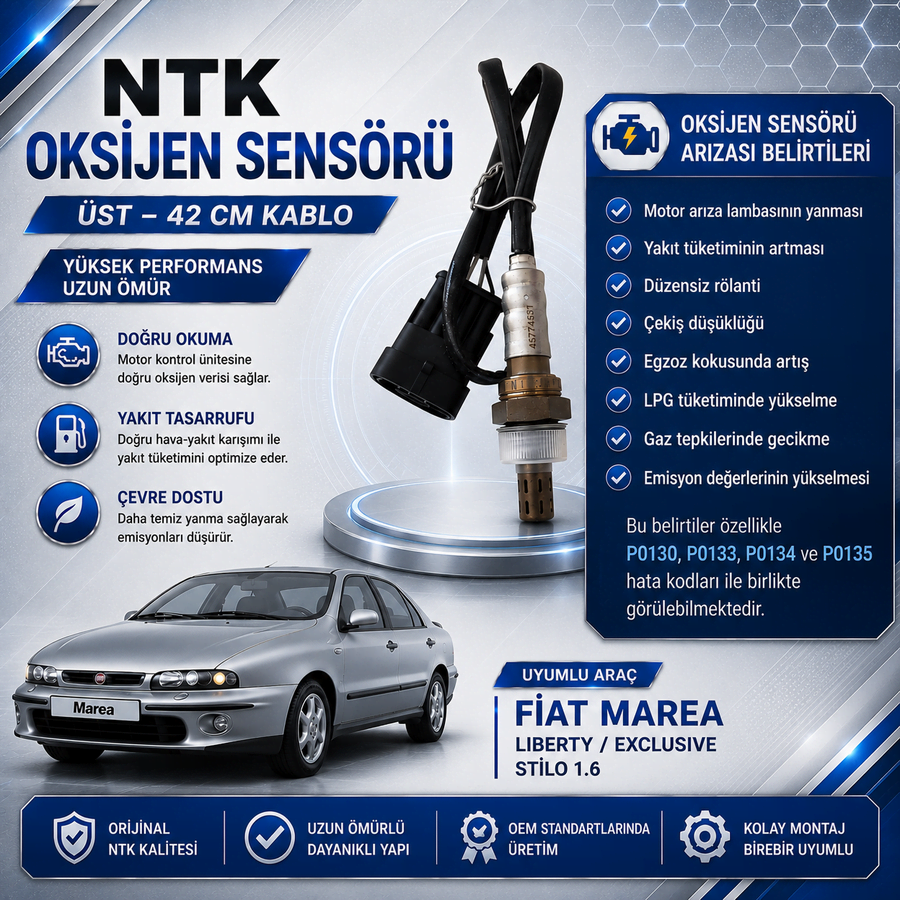 NTK Fiat Marea Liberty Exculisive - Stilo 1.6 Uyumlu Oksijen Sensörü Üst 42 cm Kablo