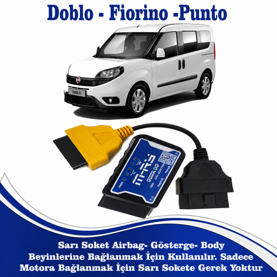 Fiat Doblo Fiorino Modeller İçin Uyumlu M-RY Bluetoothlu Ariza Tespiİt Cihazi + Sarı Servi Soketi