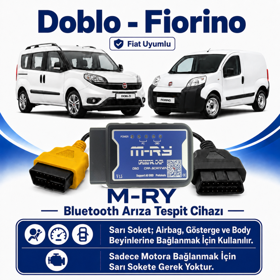 Fiat Doblo Fiorino Modeller İçin Uyumlu M-RY Bluetoothlu Ariza Tespiİt Cihazi + Sarı Servi Soketi