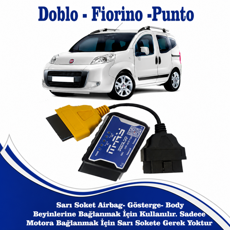 Fiat Doblo Fiorino Modeller İçin Uyumlu M-RY Bluetoothlu Ariza Tespiİt Cihazi + Sarı Servi Soketi
