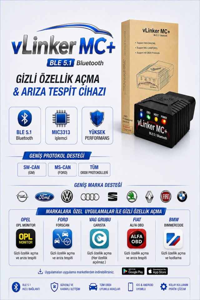 vLinker MC+ Ford Opel Fiat Bmw Gizli Özellik ve Arıza Tespit Cihazı
