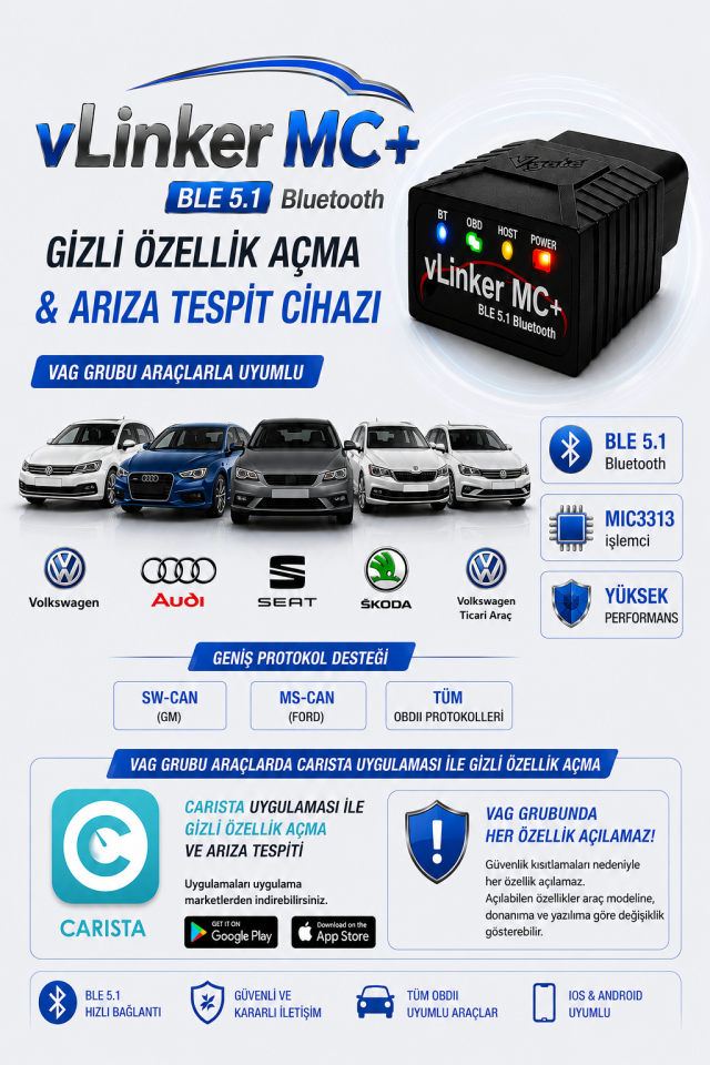 vLinker MC+ Ford Opel Fiat Bmw Gizli Özellik ve Arıza Tespit Cihazı