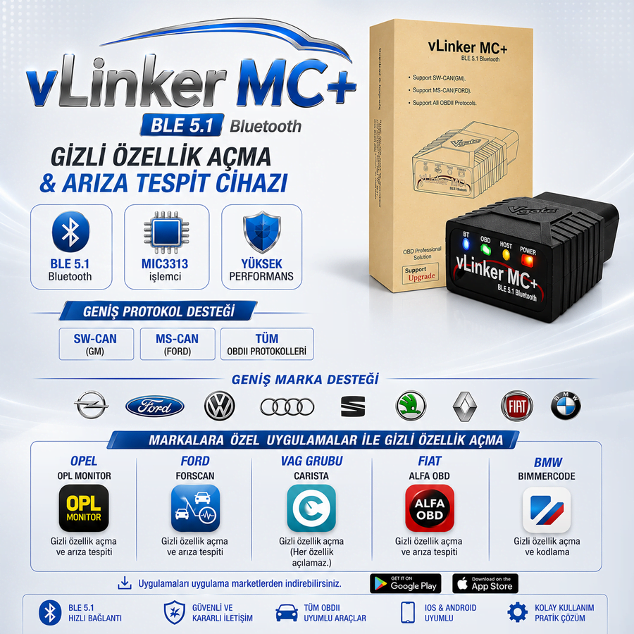 vLinker MC+ Ford Opel Fiat Bmw Gizli Özellik ve Arıza Tespit Cihazı
