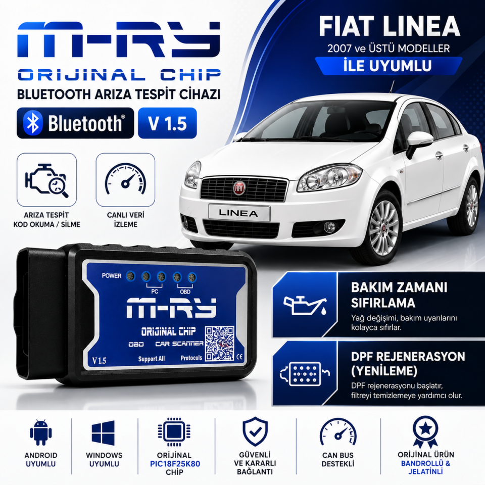 M-RY Fiat Egea Linea Doblo Fiorino Marea Albea Palio 500 Stilo Uyumlu Blutooth Arıza Tespit Cihazı