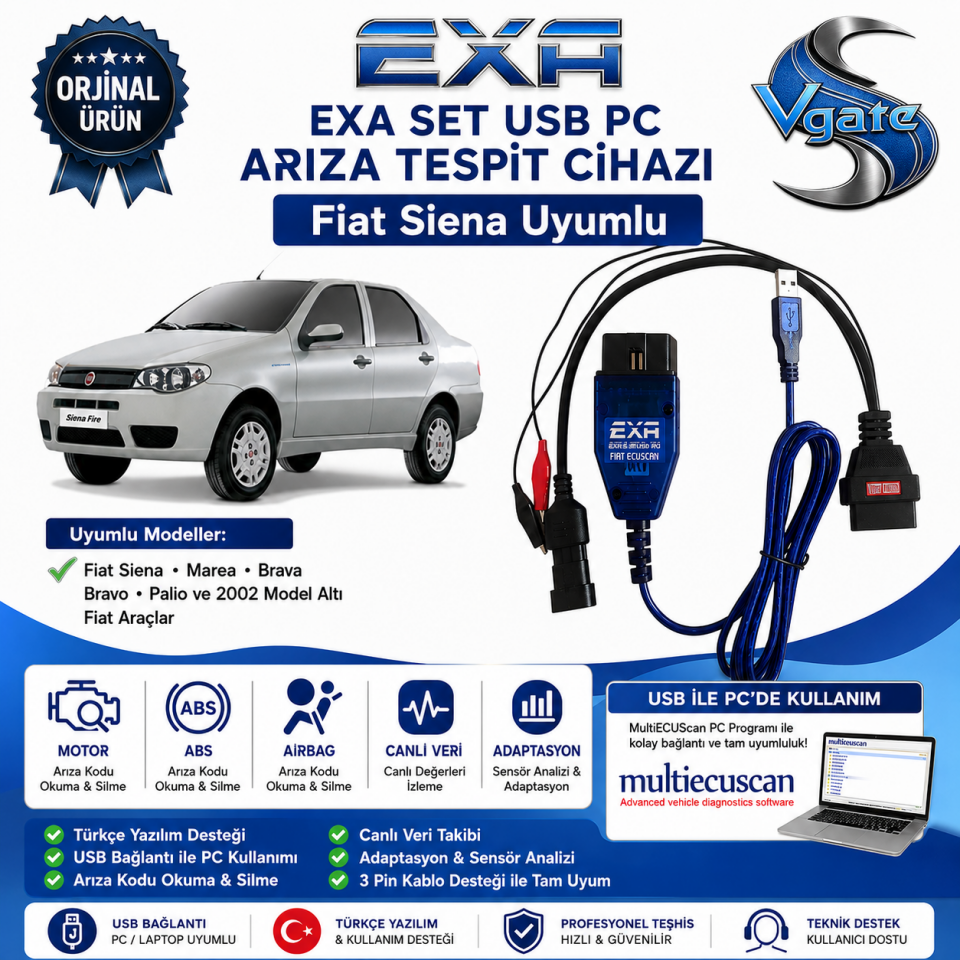 Exa ve 3 Pin Soketli Set Marea Brava Bravo Siena Palio Uyumlu Arıza Tespit Cihazı