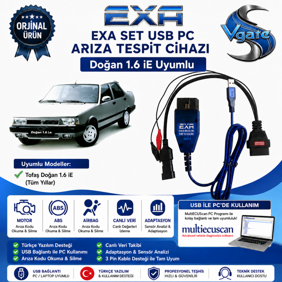 Exa ve 3 Pin Soketli Set Marea Brava Bravo Siena Palio Uyumlu Arıza Tespit Cihazı