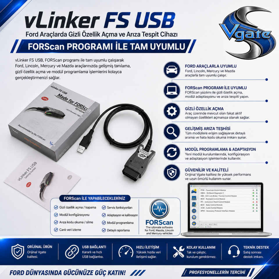 vLinker FS Arıza Tespit Cihazı Usb Ford Fiat Reno Grubu