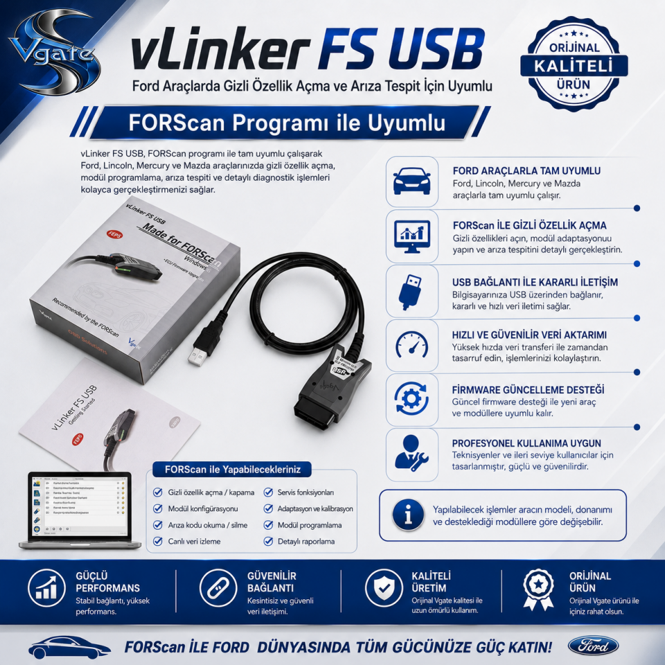 vLinker FS Arıza Tespit Cihazı Usb Ford Fiat Reno Grubu